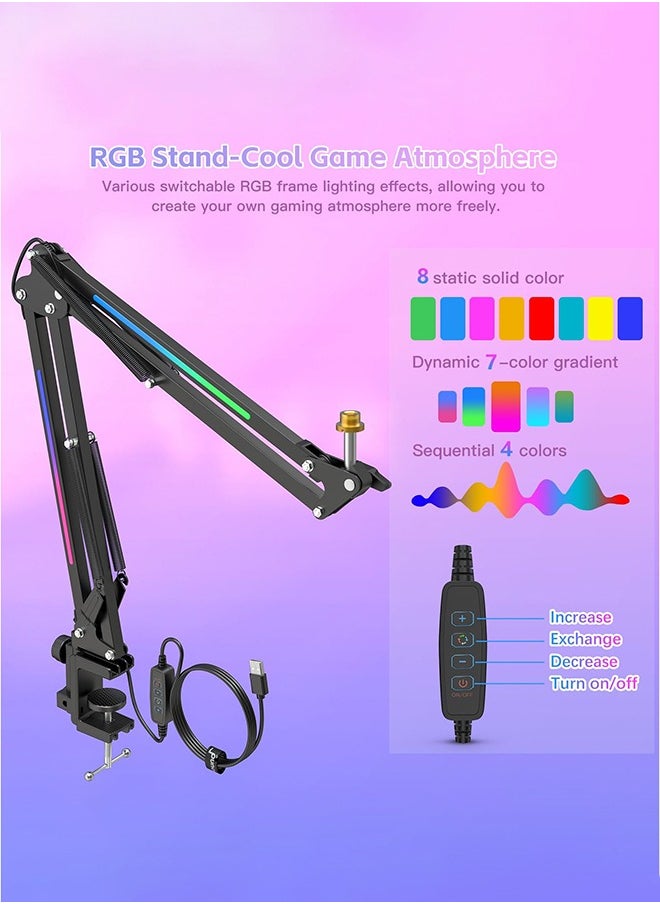 شو وو - حامل ميكروفون قابل للتعديل مع ضوء RGB لـ HyperX QuadCast/Blue Yeti/Shure SM7B/Rode NT1، حامل مقص معلق قابل للتدوير لبث الألعاب وتسجيل YouTube - Image 1
