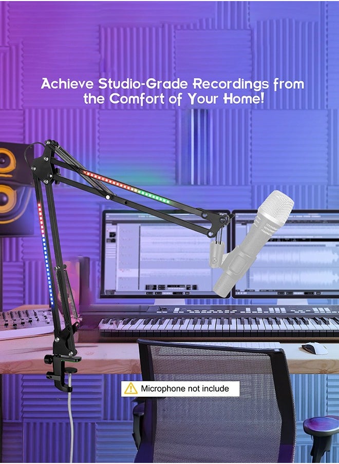 شو وو حامل ميكروفون قابل للتعديل مع ضوء RGB لـ HyperX QuadCast/Blue Yeti/Shure SM7B/Rode NT1، حامل مقص معلق قابل للتدوير لبث الألعاب وتسجيل YouTube  - Image 5