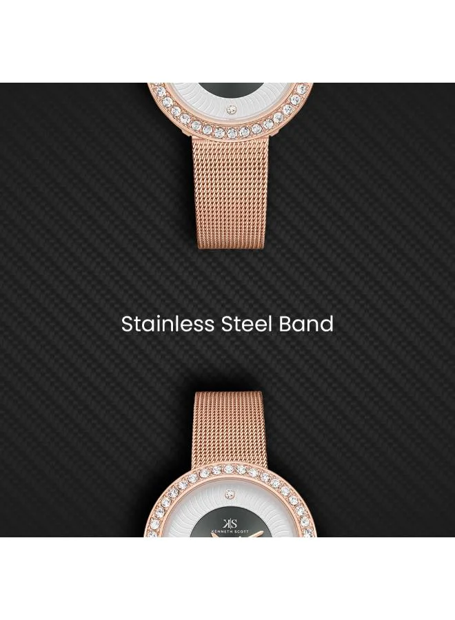 Kenneth Scott Green Kenneth Scott Women's PC21 Movement Watch, Analog Display and Stainless Steel Strap - K23535-RMKG, Rose Gold for Women | Best Price UAE