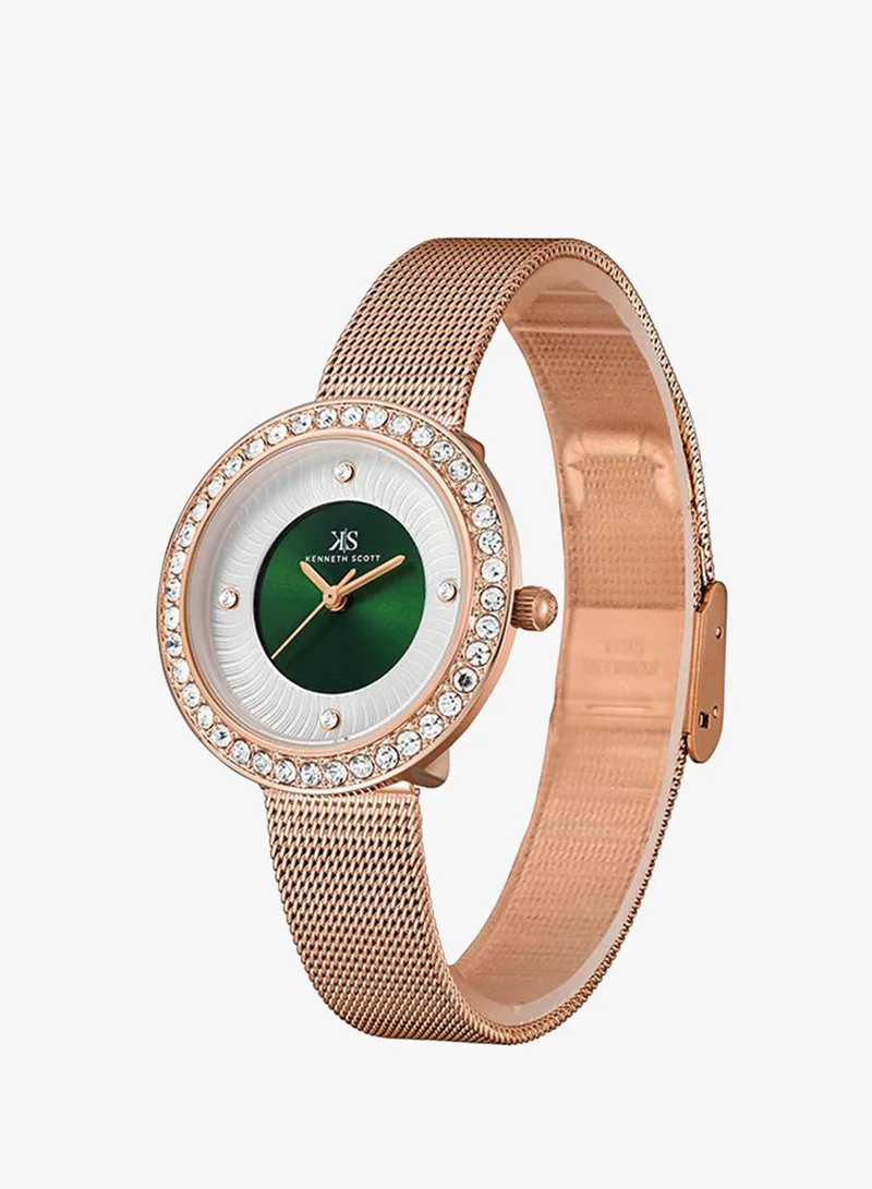 KENNETH SCOTT Kenneth Scott Women's PC21 Movement Watch, Analog Display and Stainless Steel Strap - K23535-RMKG, Rose Gold
