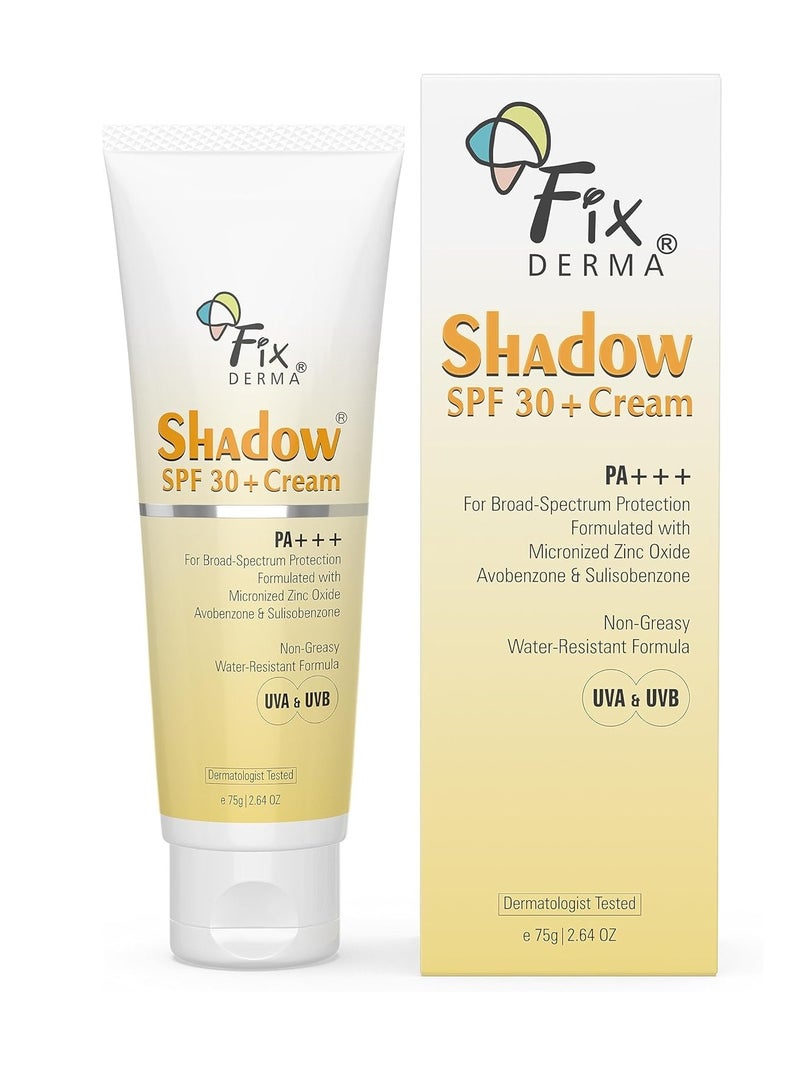 FIXDERMA Fixderma Shadow Sunscreen SPF 30+ PA+++ Cream For Dry Skin, Body & Face, Broad Spectrum For Uva & Uvb Protection, Non Greasy & Water Resistant, 75g - Image 1