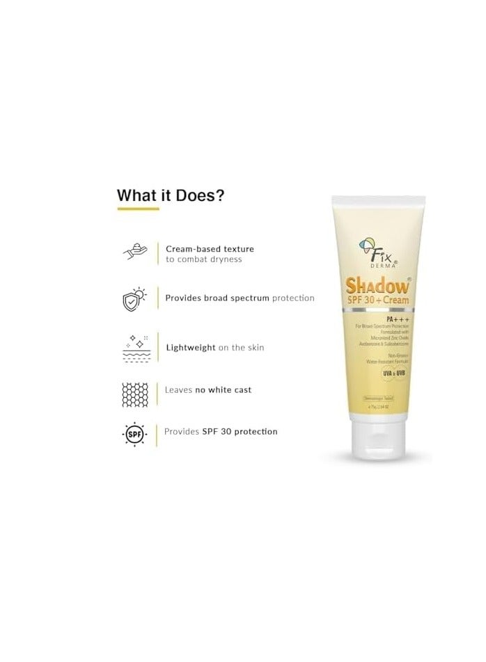 FIXDERMA Fixderma Shadow Sunscreen SPF 30+ PA+++ Cream For Dry Skin, Body & Face, Broad Spectrum For Uva & Uvb Protection, Non Greasy & Water Resistant, 75g - Image 4