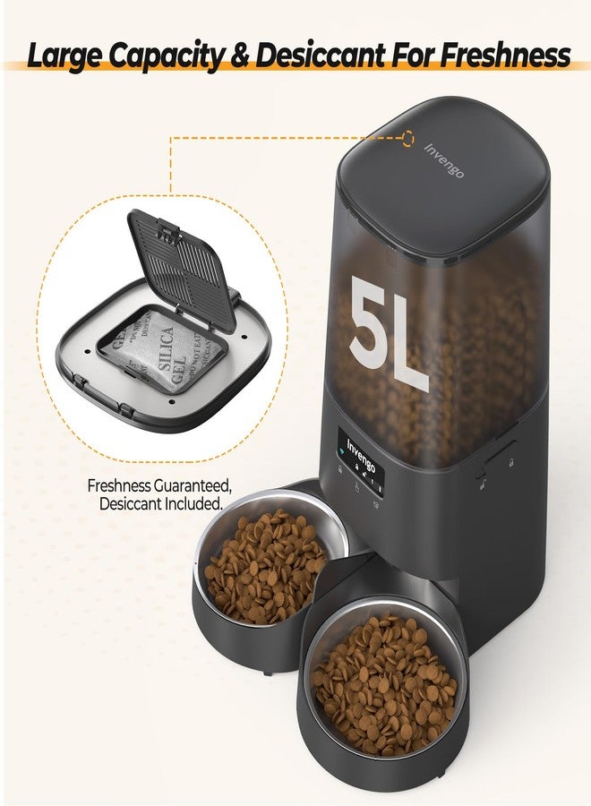 Invengo Automatic Cat Feeder with App Control, 5L Food Dispenser for 2 Cats, 2.4/5G WiFi, Dual Power, Programmable Portions, Anti-Jam & Fresh-Lock, Stainless Steel Bowls, Easy to Clean - Image 2