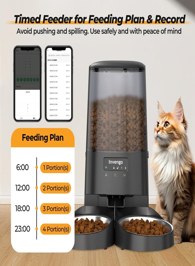 Invengo Automatic Cat Feeder with App Control, 5L Food Dispenser for 2 Cats, 2.4/5G WiFi, Dual Power, Programmable Portions, Anti-Jam & Fresh-Lock, Stainless Steel Bowls, Easy to Clean - Image 3
