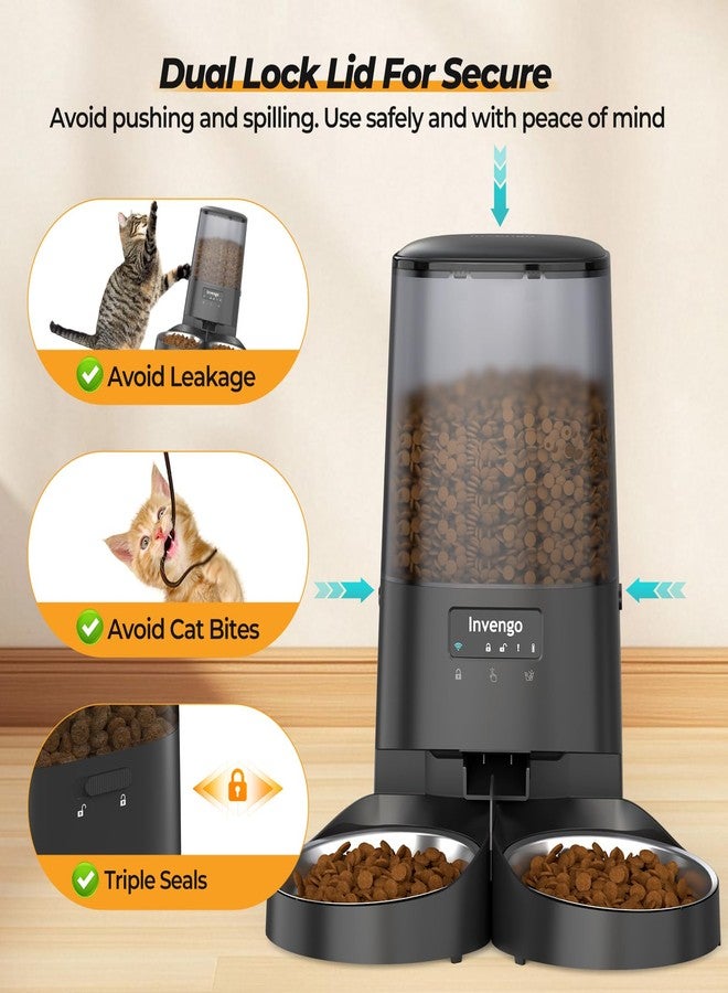 Invengo Automatic Cat Feeder with App Control, 5L Food Dispenser for 2 Cats, 2.4/5G WiFi, Dual Power, Programmable Portions, Anti-Jam & Fresh-Lock, Stainless Steel Bowls, Easy to Clean - Image 5