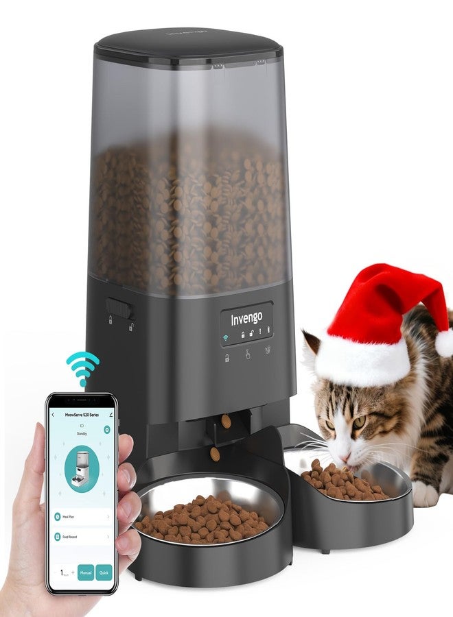 Invengo Automatic Cat Feeder with App Control, 5L Food Dispenser for 2 Cats, 2.4/5G WiFi, Dual Power, Programmable Portions, Anti-Jam & Fresh-Lock, Stainless Steel Bowls, Easy to Clean - Image 1