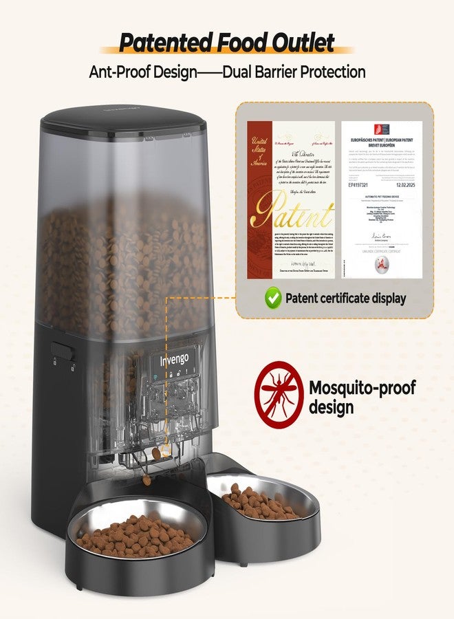 Invengo Automatic Cat Feeder with App Control, 5L Food Dispenser for 2 Cats, 2.4/5G WiFi, Dual Power, Programmable Portions, Anti-Jam & Fresh-Lock, Stainless Steel Bowls, Easy to Clean - Image 4