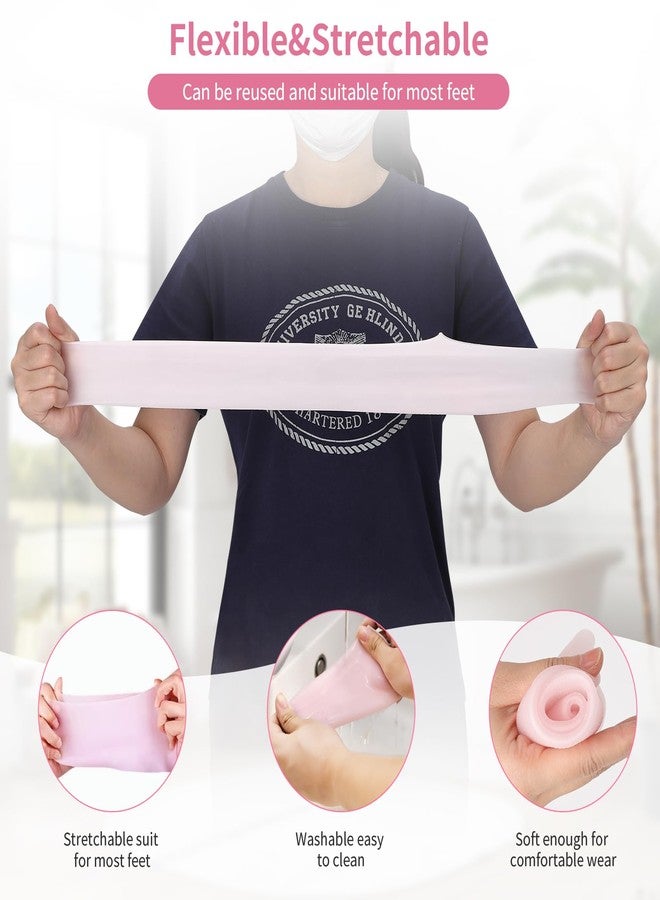 Aluroice 2 Pairs Silicone Moisturizing Socks for Dry Cracked Feet Women, Soft Gel Pedicure Foot Spa Aloe Socks, Anti-Slip Moisturizer Socks for Dry Cracked Feet Overnight Foot Care Pink&White - Image 3