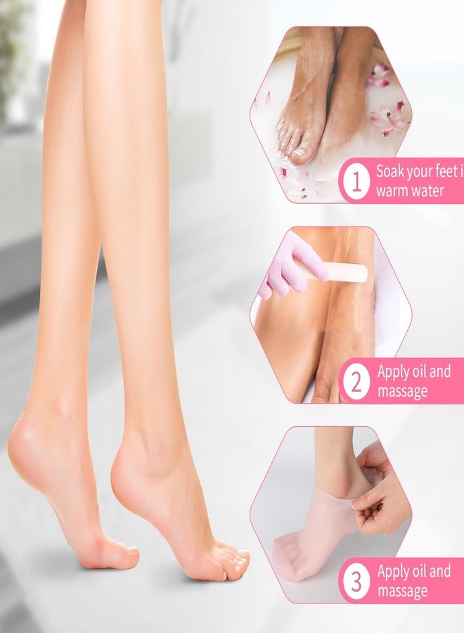 Aluroice 2 Pairs Silicone Moisturizing Socks for Dry Cracked Feet Women, Soft Gel Pedicure Foot Spa Aloe Socks, Anti-Slip Moisturizer Socks for Dry Cracked Feet Overnight Foot Care Pink&White - Image 5