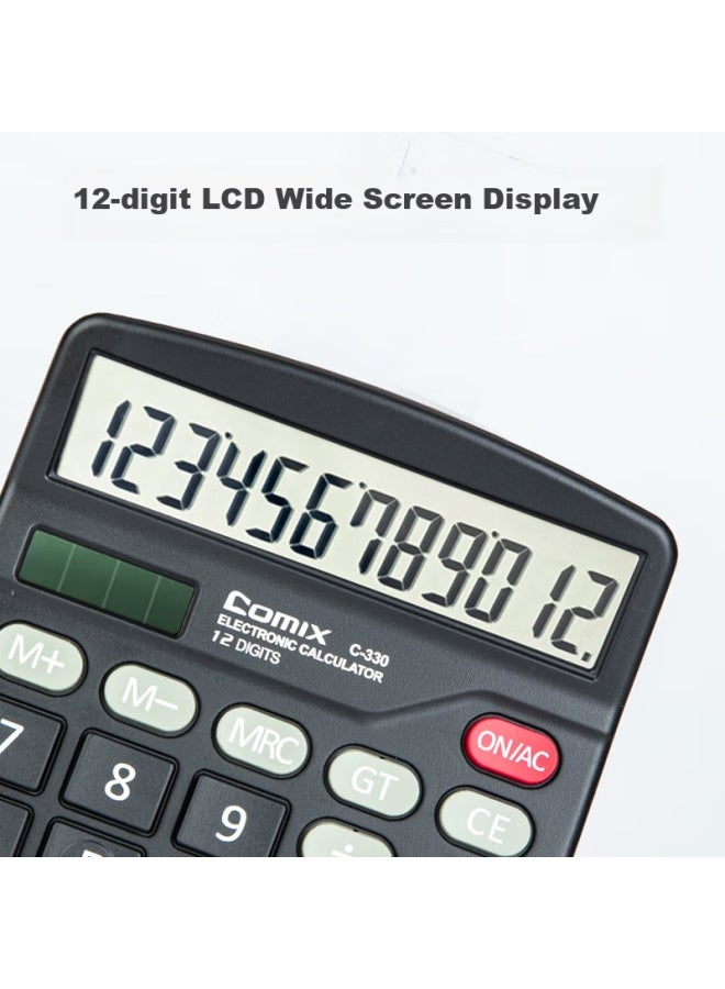 COMIX Dual Power Desktop Office Calculator 12-digit Large Screen Desktop Computer Student Office Stationery Supplies C-330 - Image 2