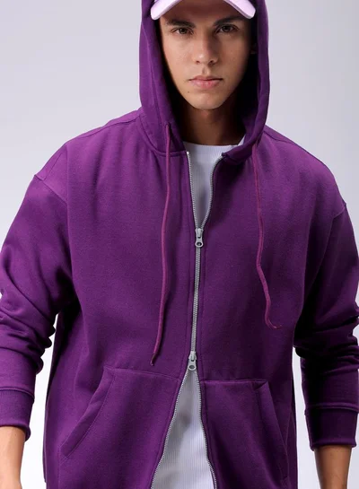شركة المرآب الهندية Men Relaxed Fit Solid Front Open Hooded Sweatshirt