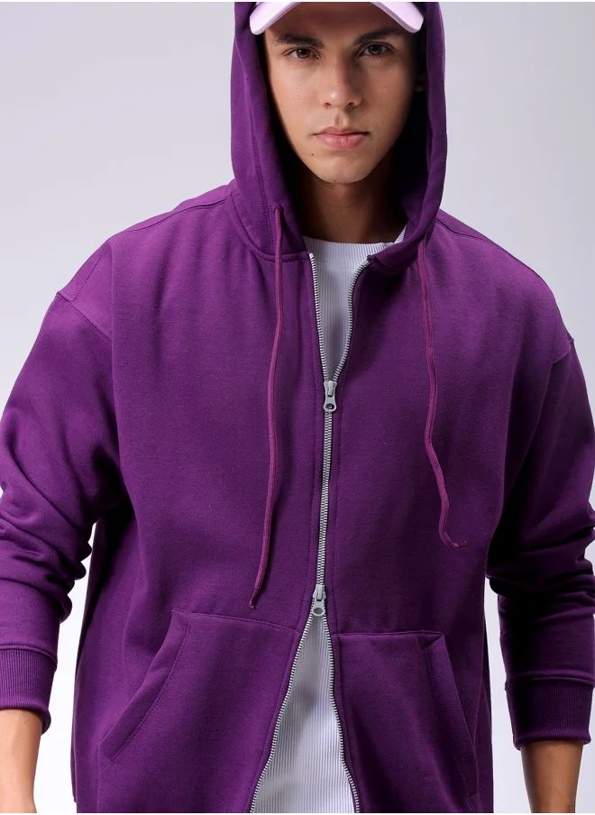 شركة المرآب الهندية Men Relaxed Fit Solid Front Open Hooded Sweatshirt