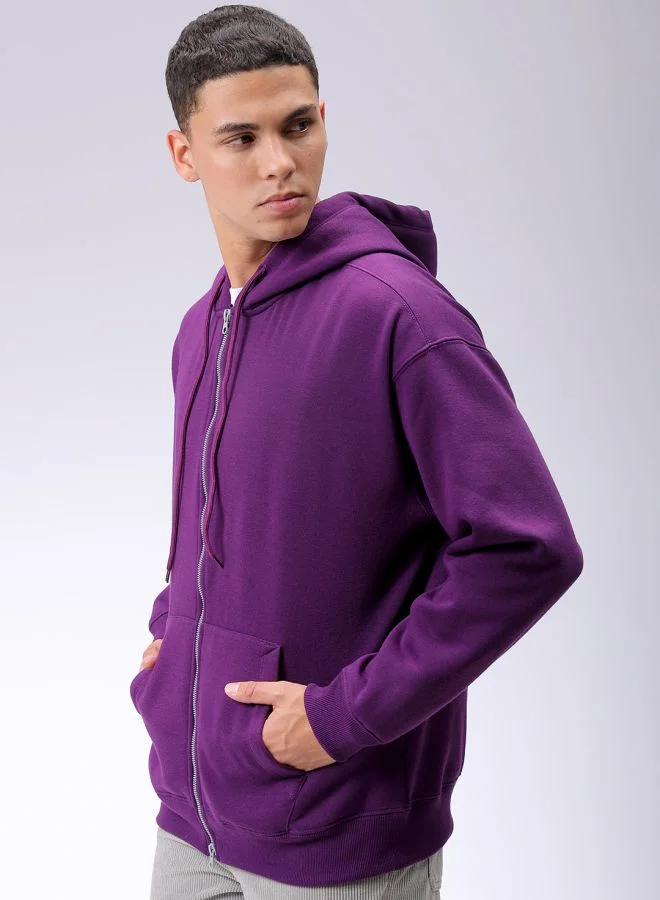 شركة المرآب الهندية Men Relaxed Fit Solid Front Open Hooded Sweatshirt