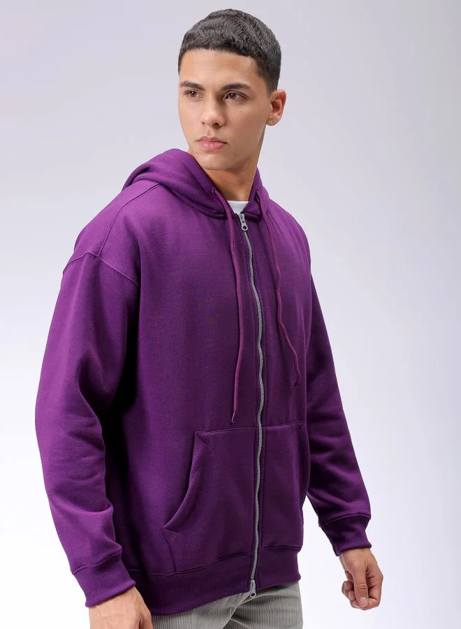 شركة المرآب الهندية Men Relaxed Fit Solid Front Open Hooded Sweatshirt