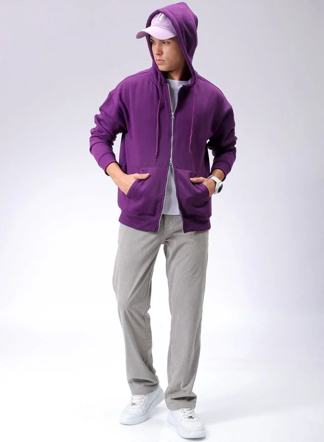 شركة المرآب الهندية Men Relaxed Fit Solid Front Open Hooded Sweatshirt