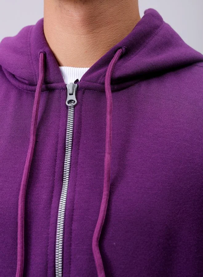 شركة المرآب الهندية Men Relaxed Fit Solid Front Open Hooded Sweatshirt