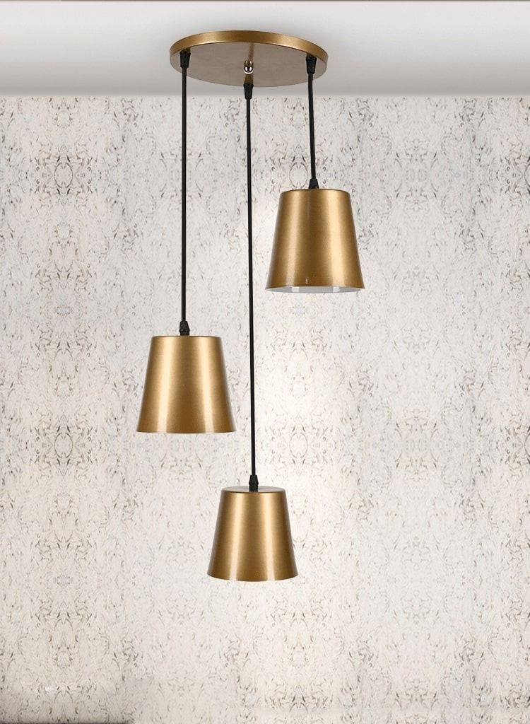 الروضة للإضاءة نجفة ميارا ثلاثي | حديث ديكور LED E27 معلقة مصباح سقف اضاءة داخلية مصباح معلق دلاية سقف مودرن نجفة | مناسبة لأي غرفة | | اللون: ذهبي | المقاس: 70x27 سم - Image 2