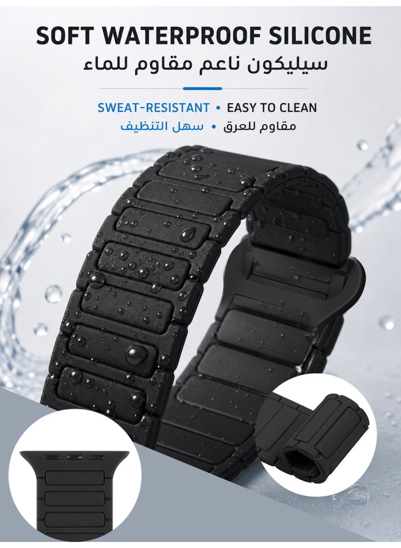 Magnetic Watch Band for Apple Watch 44mm/45mm/46mm/49mm, Soft Silicone Replacement Quick Fit Sport band for iWatch Series 11/10/9/8/7/6/5/4, Ultra 2/Ultra 3, SE 2/SE3, Black - Image 4