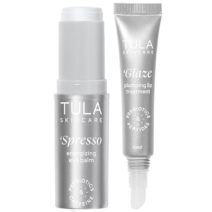 TULA Skin Care Eye + Lip Duo - Spresso Energizing Eye Balm 0.35 oz + Glaze Plumping Lip Treatment 0.28 oz, 2-Piece Holiday Kit - Image 1