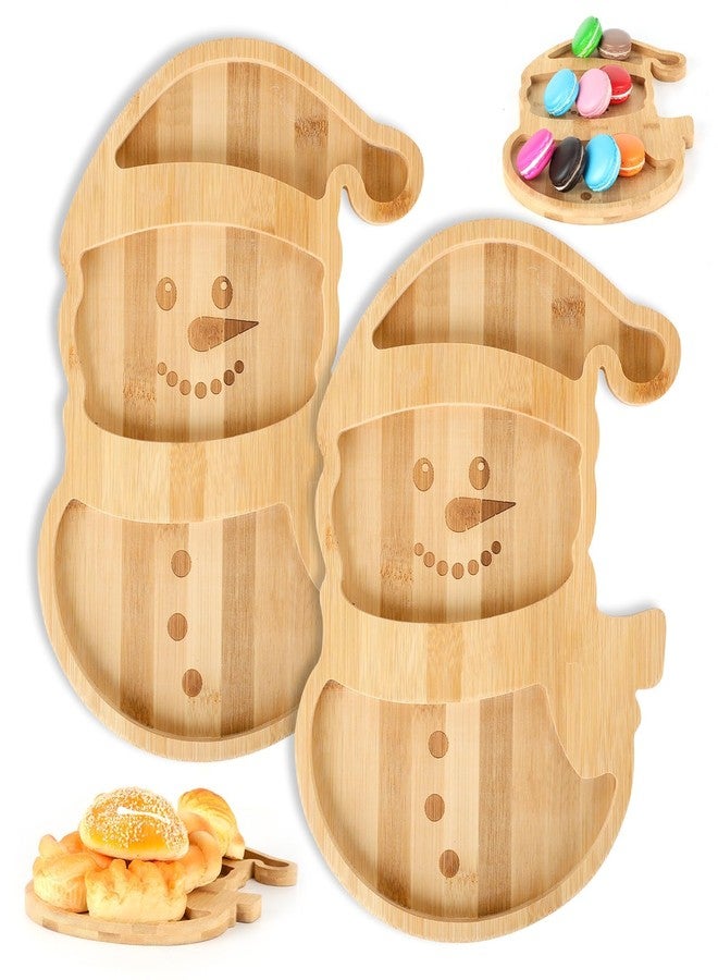 YLOLUL 2 Pcs Christmas Winter Snowman Charcuterie Board, Bamboo Wood Cheese Platter Tray, Snowman Dinnerware Cookware, Large Rectangular Serving Platter - Image 1