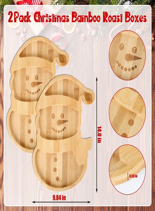 YLOLUL 2 Pcs Christmas Winter Snowman Charcuterie Board, Bamboo Wood Cheese Platter Tray, Snowman Dinnerware Cookware, Large Rectangular Serving Platter - Image 2