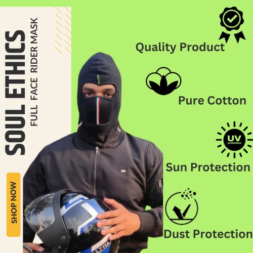 SOUL eTHICS Breathable Pure Cotton Summer Full Face Cover for Biker, Face Protection Mask, Summer Face Cover, Winter, Dust Protection Mask, Helmet Cover for Bikers (Black Plain Mask Full) - Image 2