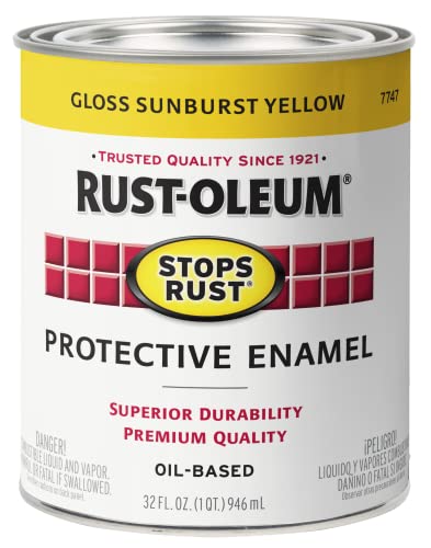 Rust-Oleum Enamel 7747502 Stops Rust Brush On Paint, Quart, Gloss Sunburst Yellow, 1 Quarts (Pack of 1) - Image 1