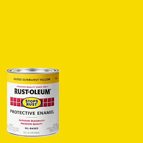 Rust-Oleum Enamel 7747502 Stops Rust Brush On Paint, Quart, Gloss Sunburst Yellow, 1 Quarts (Pack of 1) - Image 2