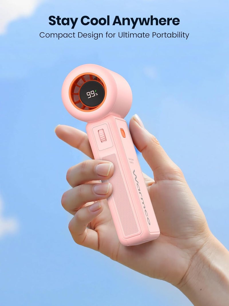 Warmco 5000mAh Portable Handheld Fan, Speed(1-100) Adjustable Powerful Mini Turbo Fan, USB Rechargeable Personal Small Pocket Fan for Women Men Travel Camping Outdoor Pink - Image 5