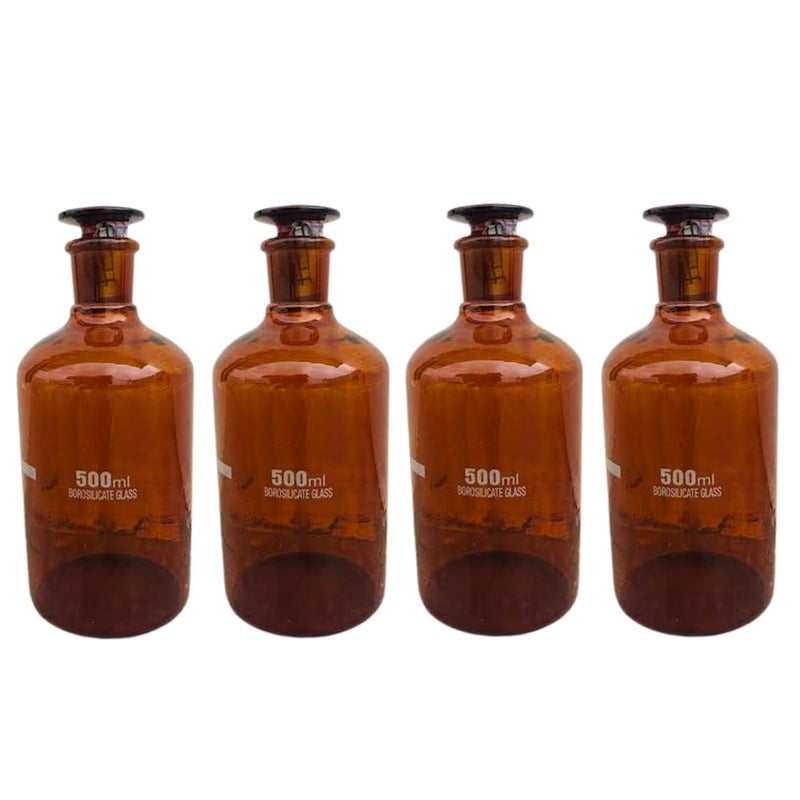MANIKARN Borosilicate glass Amber Reagent Bottle with glass stopper 500ml Set of 4 Piece - Image 1