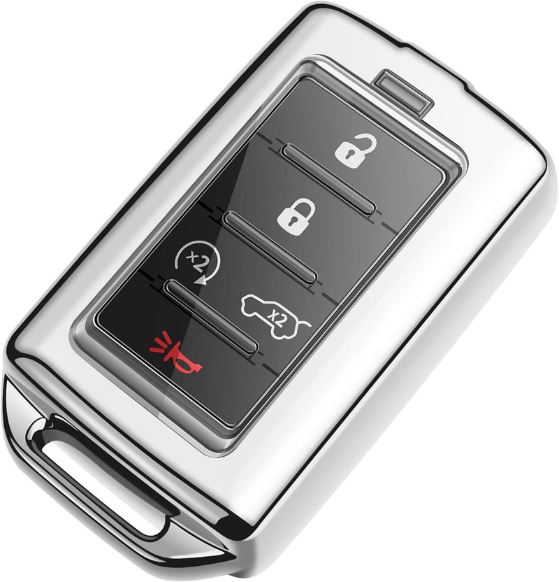 Tukellen For Jeep Key Fob Cover Soft TPU Key Shell Protector Case Compatible with Grand Cherokee Grand Wagoneer 2021-2024 (Silver) All user friendly build - Image 1
