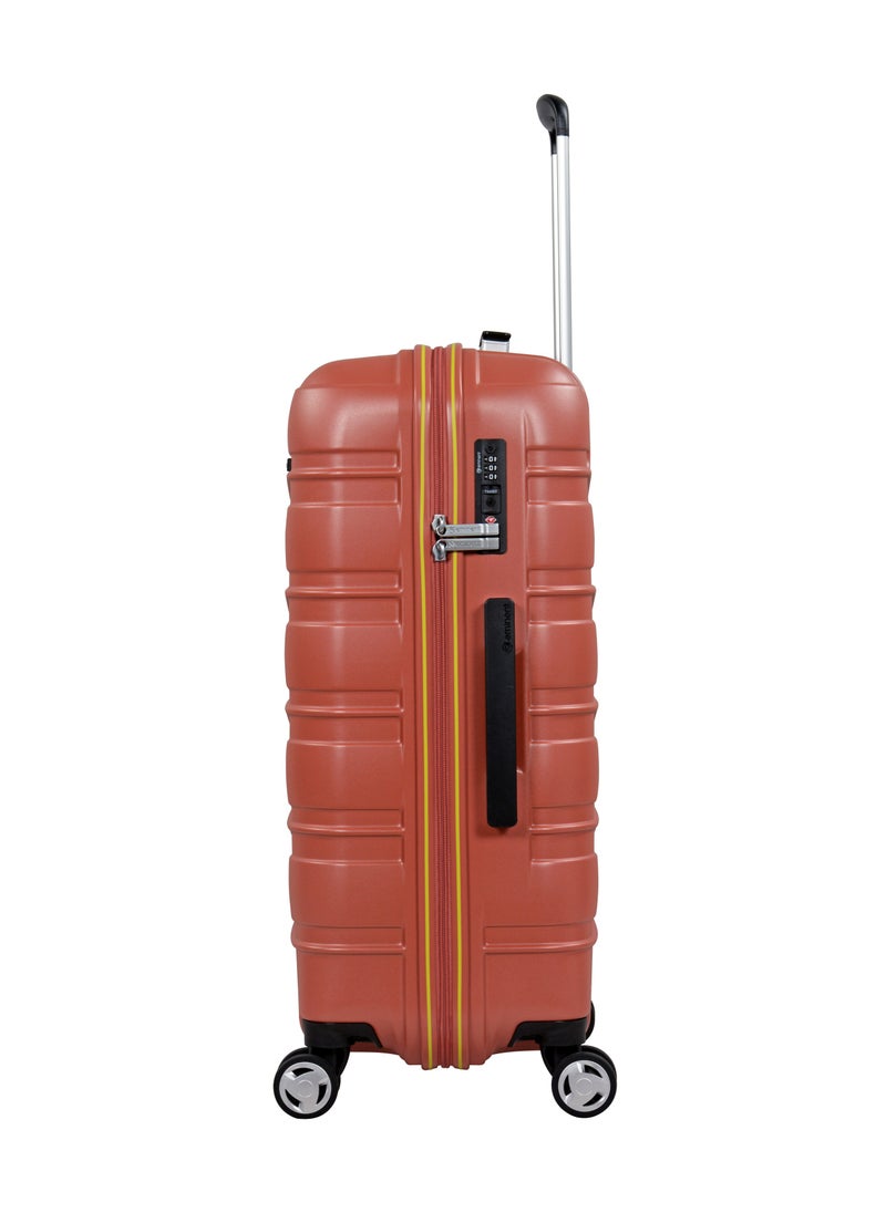 Makrolon Polycarbonate Lightweight Glamorous Hard Case Luggage Trolley 4 Quiet Double Spinner Wheels Suitcase with TSA Approved Lock KJ95 Brick Red