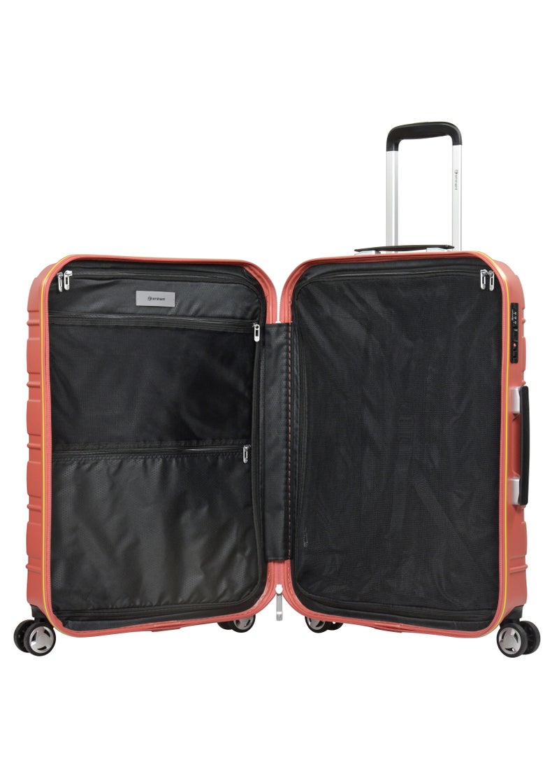 Makrolon Polycarbonate Lightweight Glamorous Hard Case Luggage Trolley 4 Quiet Double Spinner Wheels Suitcase with TSA Approved Lock KJ95 Brick Red