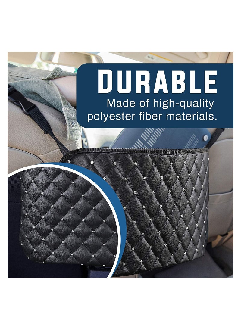 Y&D - Car Seat Storage Organizer and Handbag Holder, Purse Holder Between Seats, Barrier For Backseat Pets Kids, Organizers Net Pocket for Front Seat, Accessory Women (Black+Diamond) - Image 1
