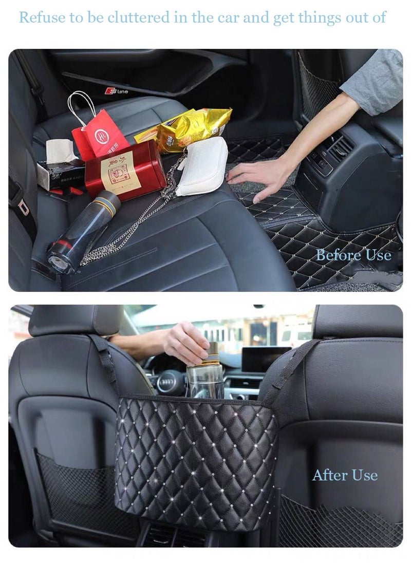 Y&D - Car Seat Storage Organizer and Handbag Holder, Purse Holder Between Seats, Barrier For Backseat Pets Kids, Organizers Net Pocket for Front Seat, Accessory Women (Black+Diamond) - Image 1