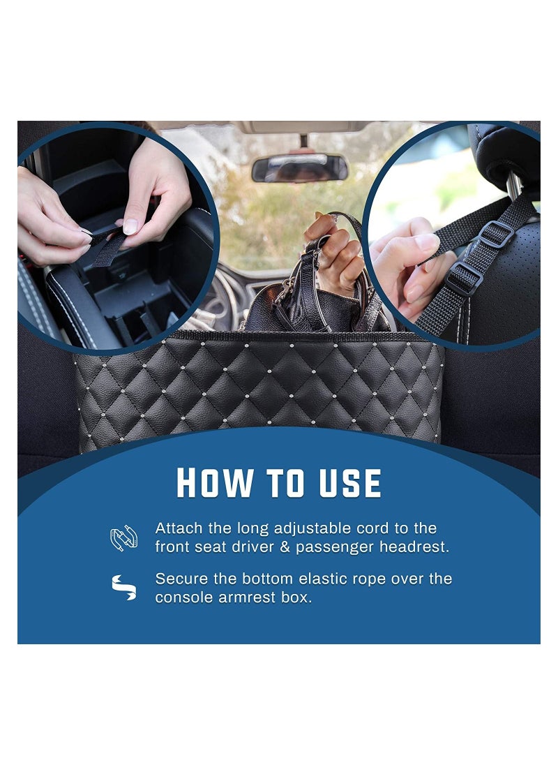 Y&D - Car Seat Storage Organizer and Handbag Holder, Purse Holder Between Seats, Barrier For Backseat Pets Kids, Organizers Net Pocket for Front Seat, Accessory Women (Black+Diamond) - Image 1