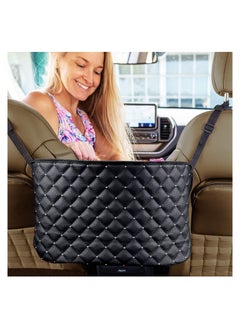 Car Seat Storage Organizer and Handbag Holder, Purse Holder Between Seats, Barrier For Backseat Pets Kids, Organizers Net Pocket for Front Seat, Accessory Women (Black+Diamond)