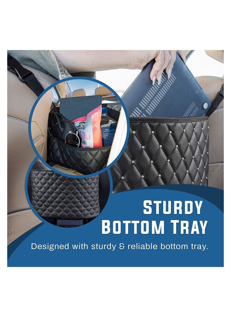 Y&D - Car Seat Storage Organizer and Handbag Holder, Purse Holder Between Seats, Barrier For Backseat Pets Kids, Organizers Net Pocket for Front Seat, Accessory Women (Black+Diamond) - Image 1