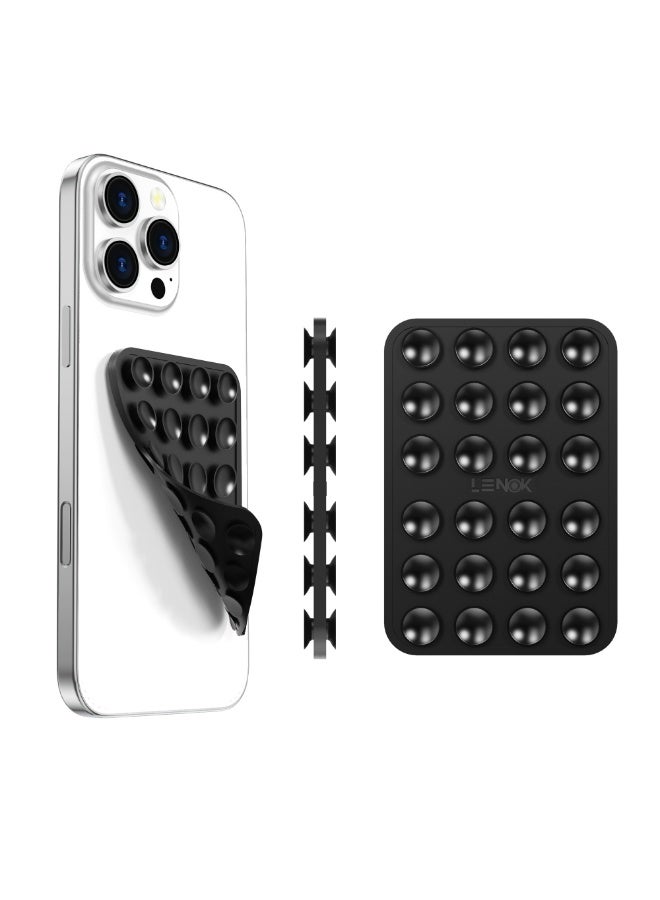 LENOK Silicone Double-Sided Suction Phone Case Detachable Mount - Hands-Free, Strong Grip Holder for Selfies & Videos - Durable, Easy to Use - iPhone & Android (Black) - Image 1