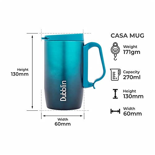 DUBBLIN Casa Stainless Steel Unbreakable Tea Coffee Mug Double Wall with Handle and Lid, Wide Mouth Mug Keeps Beverages Hot & Cold 270 ML Green - Image 3