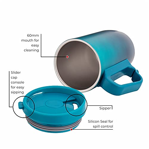 DUBBLIN Casa Stainless Steel Unbreakable Tea Coffee Mug Double Wall with Handle and Lid, Wide Mouth Mug Keeps Beverages Hot & Cold 270 ML Green - Image 4