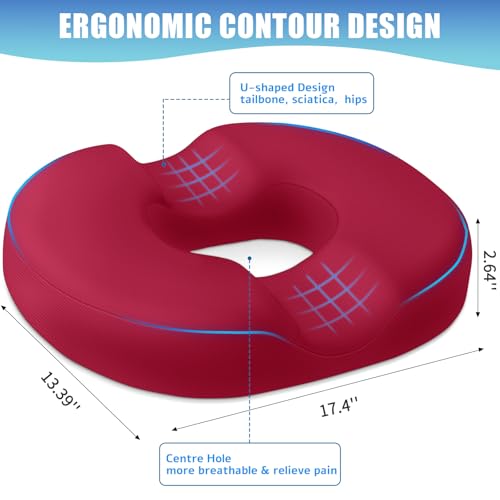BlissTrends Donut Pillow Seat CushionDonut Chair Cushions for Postpartum Pregnancy HemorrhoidsTailbone Pain Relief CushionMemory Foam Lifting Cushions for OfficeHome Chairs Red - Image 3