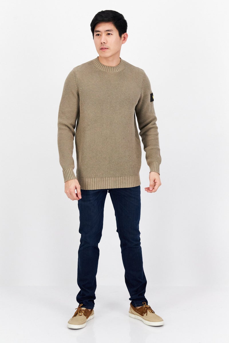 Lyle & Scott Men Crew Neck Crochet Sweaters, Taupe - Image 4