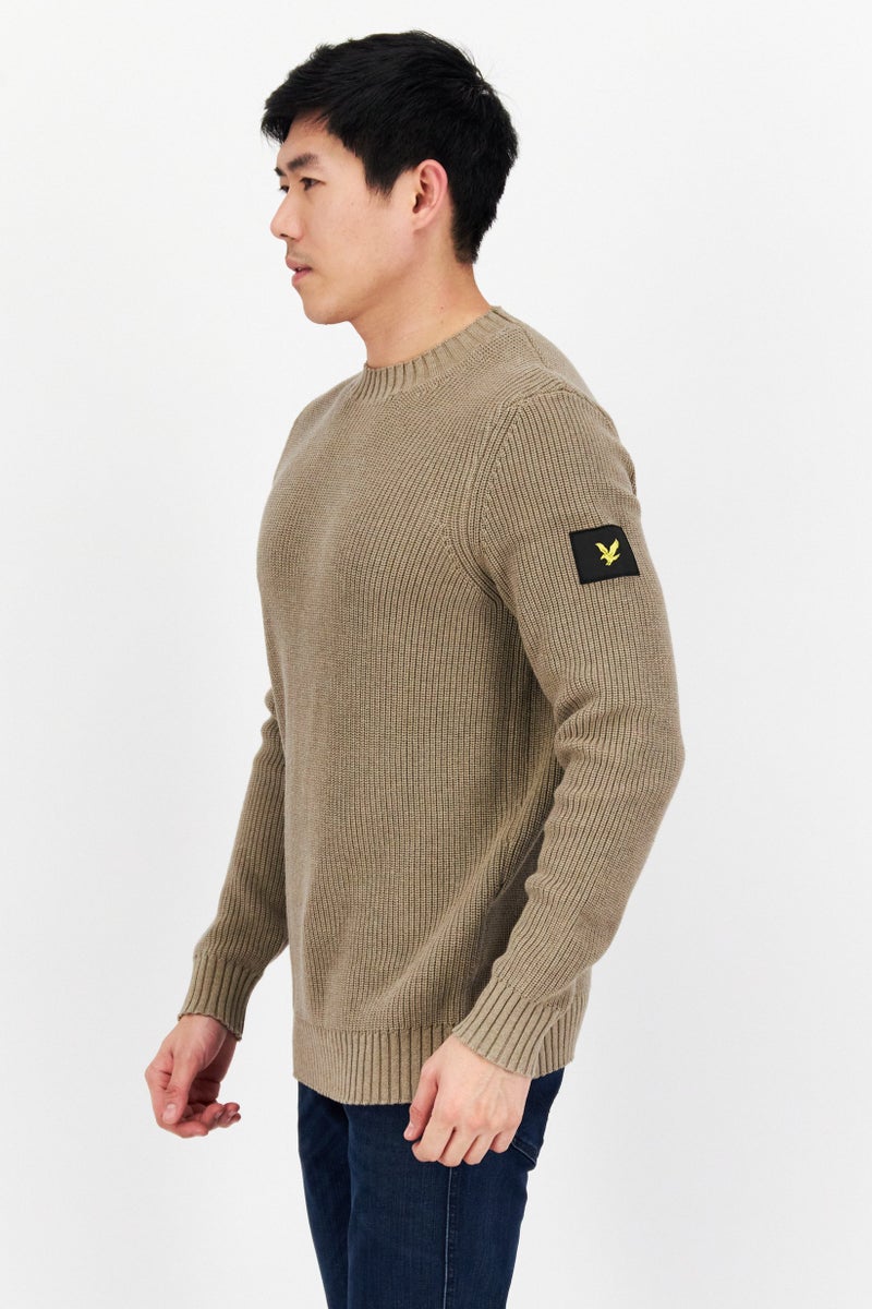 Lyle & Scott Men Crew Neck Crochet Sweaters, Taupe - Image 3