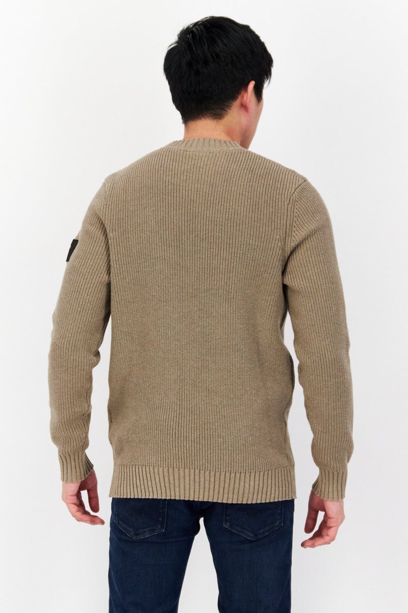 Lyle & Scott Men Crew Neck Crochet Sweaters, Taupe - Image 2