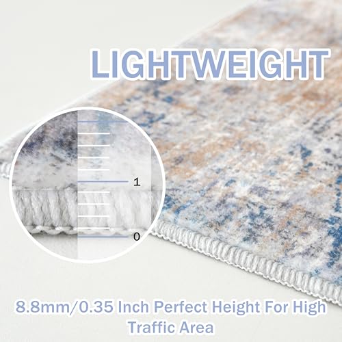 IOHOUZE Small Abstract Area Rug 2x3 Ft Entryway Rugs Washable Door Mat Indoor Entrance, Rubber Backed Throw Rugs, Printed Faux Wool Non Slip Floor Carpet for Foyer Front Door Sink, Blue Rust - Image 5