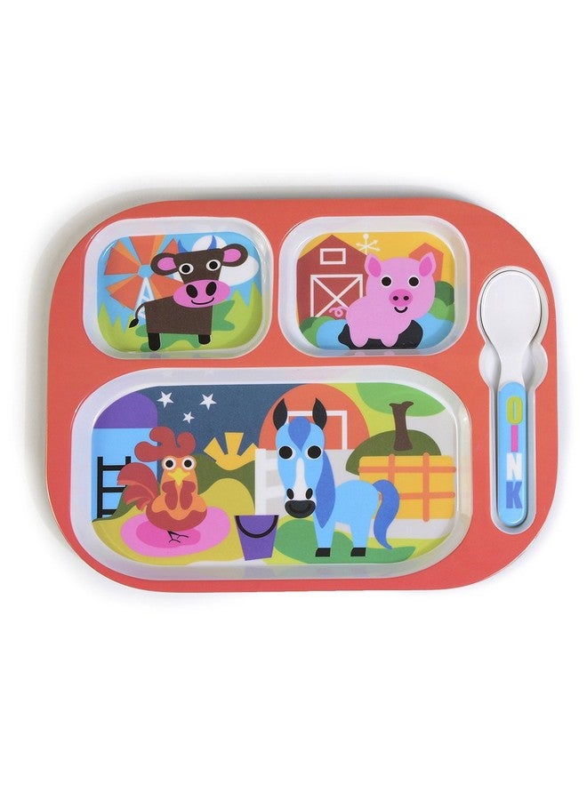 فرنش بول صينية يومية للأطفال مقاس 11 بوصة، صينية مقسمة وملعقة، مجموعة حيوانات المزرعة (74411) - Image 1