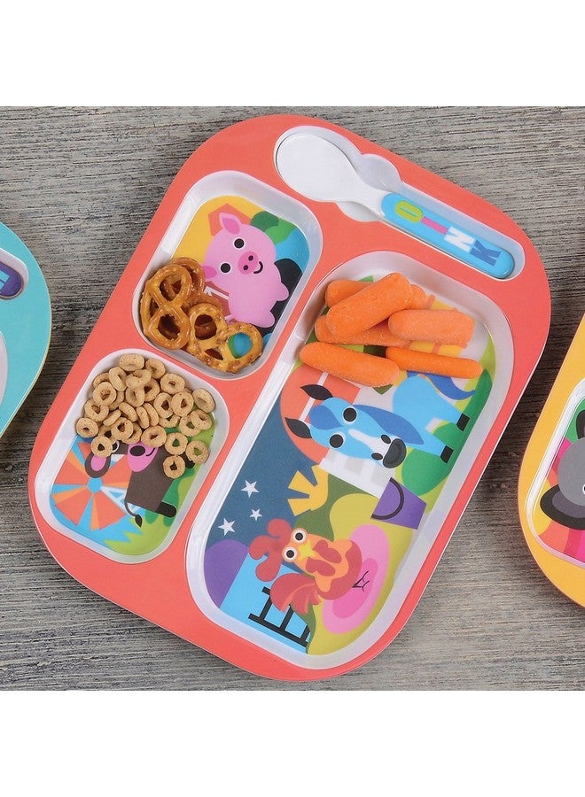 فرنش بول صينية يومية للأطفال مقاس 11 بوصة، صينية مقسمة وملعقة، مجموعة حيوانات المزرعة (74411) - Image 2