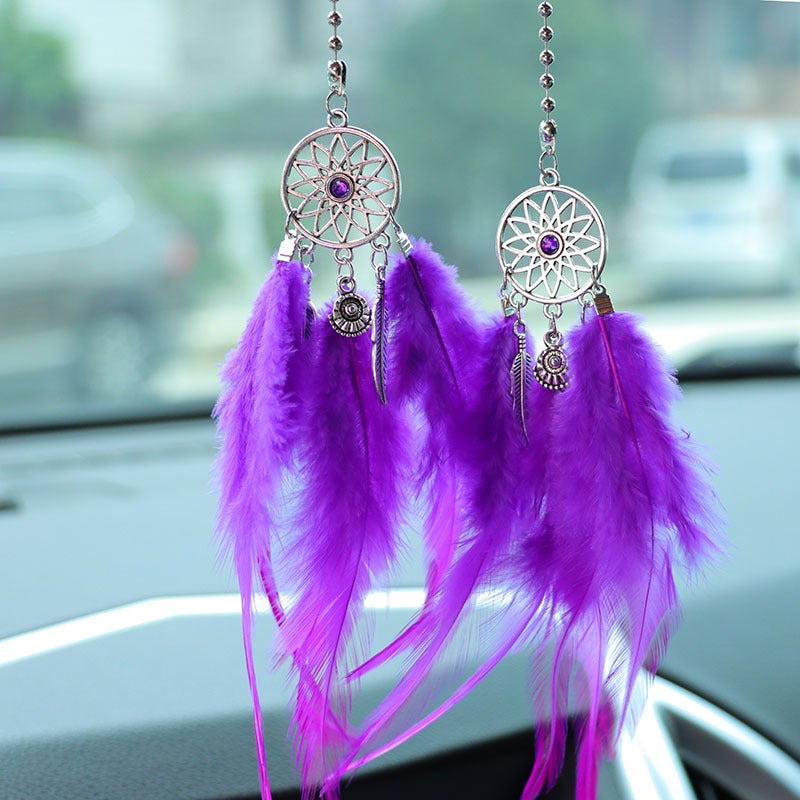 Feather Dreamcatcher Car Rearview Mirror Hanging Decor Purple Feather Dream Catcher 