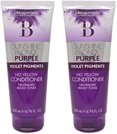 Creightons Sunshine Silver Tone Correcting Conditioner 200ml With Violet Pigments Neutralises Brassiness Brightens Blonde For Platinum and White Hair Pack of 2